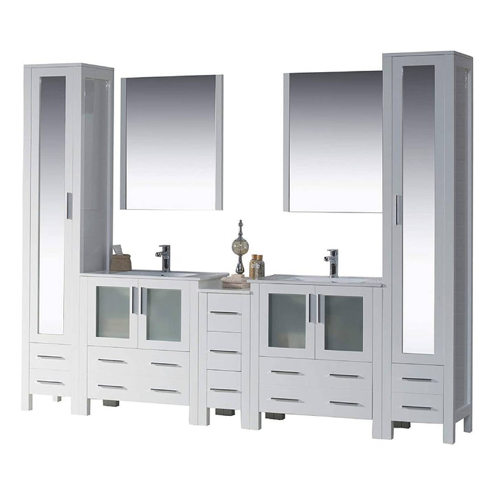 Blossom 102 Inch Vanity with Ceramic Double Sinks & Mirrors