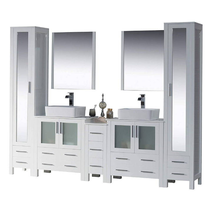 Blossom 102 Inch Vanity with Ceramic Double Vessel Sinks & Mirrors