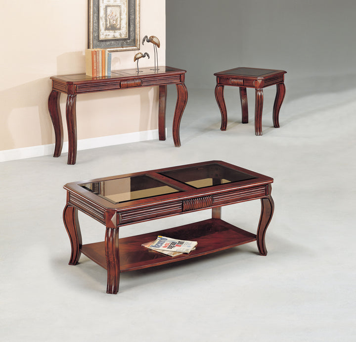 ACME Overture 3Pc Pack Coffee/End Table Set, Cherry & Smoky Glass