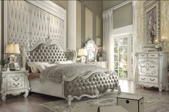 ACME Versailles  Bed, Vintage Gray PU & Bone White (1Set/3Ctn)