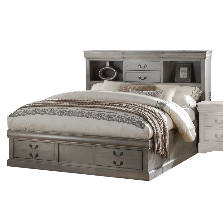 ACME Louis Philippe III Bed w/Storage, Antique Gray (1Set/3Ctn)