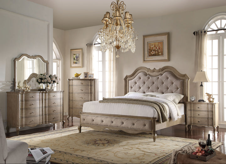 ACME Chelmsford Bed, Beige Fabric & Antique Taupe (1Set/3Ctn)