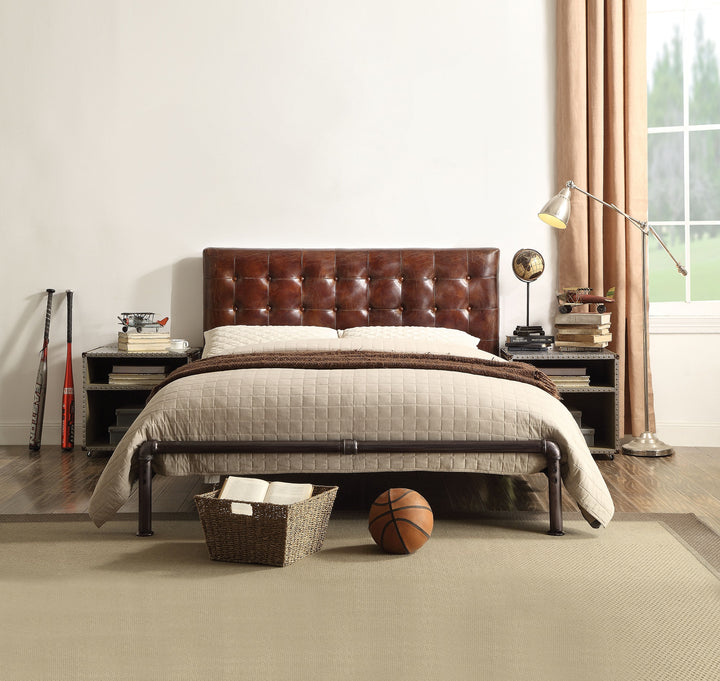ACME Brancaster Queen Bed, Vintage Brown Top Grain Leather (1Set/3Ctn)