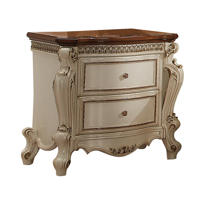 ACME Picardy Nightstand, Antique Pearl & Cherry Oak