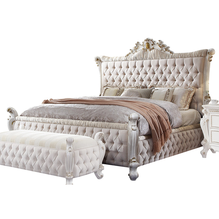 ACME Picardy  Bed, Fabric & Antique Pearl