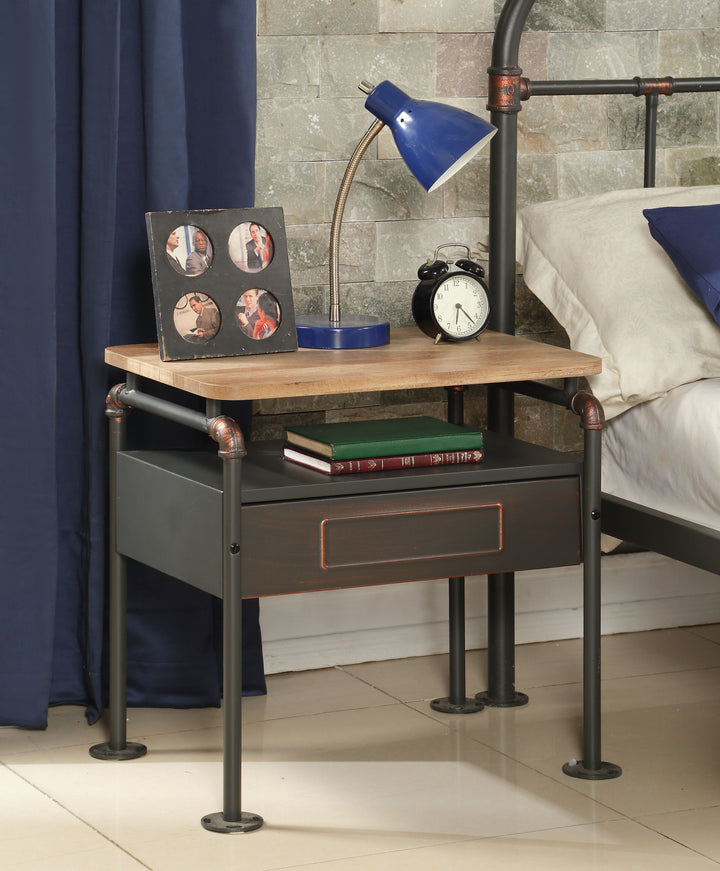 ACME Nicipolis Nightstand, Antique Oak & Sandy Gray