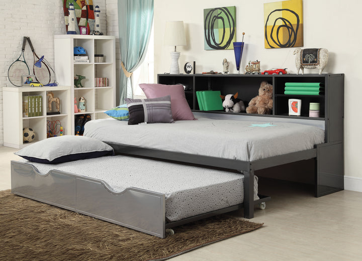 ACME Renell Twin Bed w/Bookcase & Trundle, Black & Silver