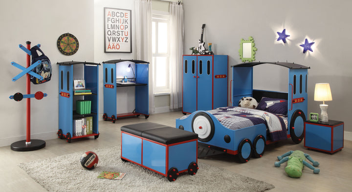 ACME Tobi Twin Bed, Blue/Red & Black Train