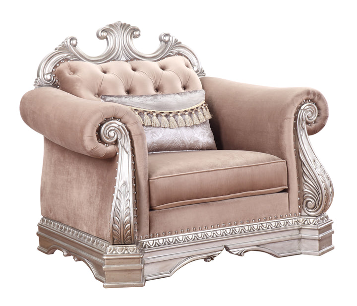 ACME Northville Chair w/1 Pillow, Velvet & Antique Silver