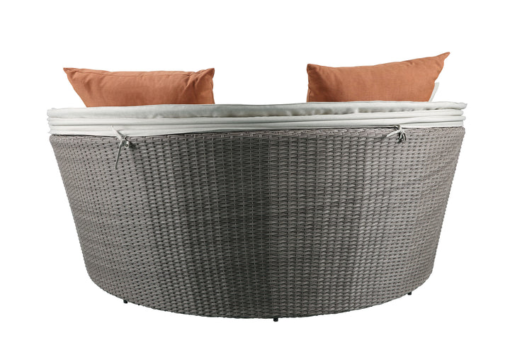 ACME Salena Patio Canopy Sofa & Ottoman, Beige Fabric & Gray Wicker