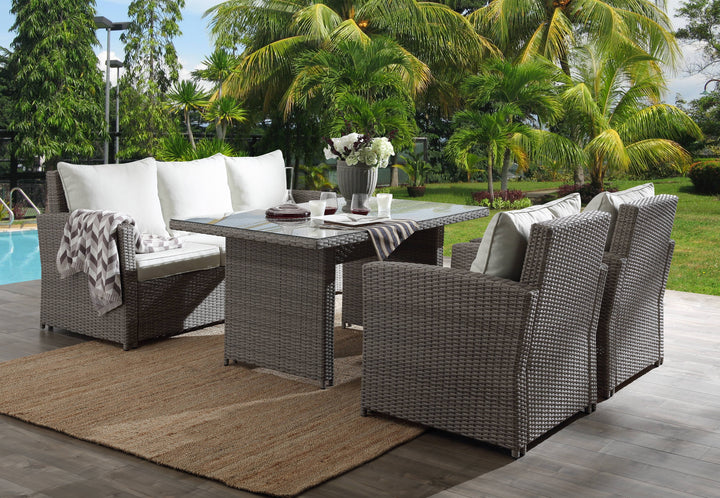 ACME Tahan 4Pc Patio Set, Fabric & 2-Tone Gray Wicker