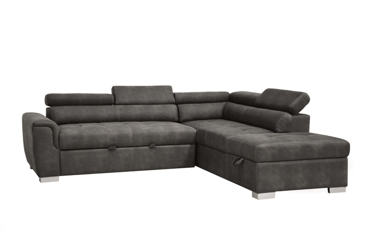 ACME Thelma Sectional Sofa w/Sleeper & Ottoman, Gray Polished Microfiber (1Set/2Ctn)