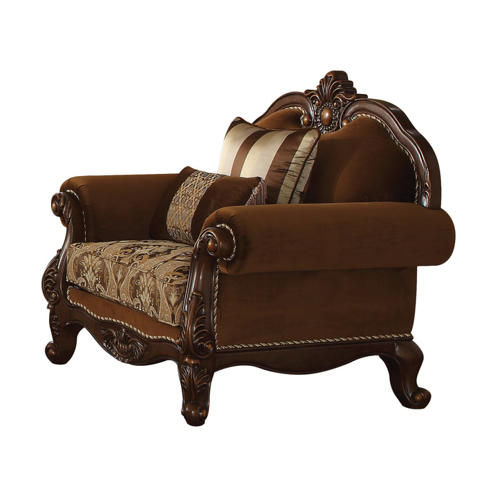 ACME Jardena Chair w/2 Pillows, Fabric & Cherry Oak