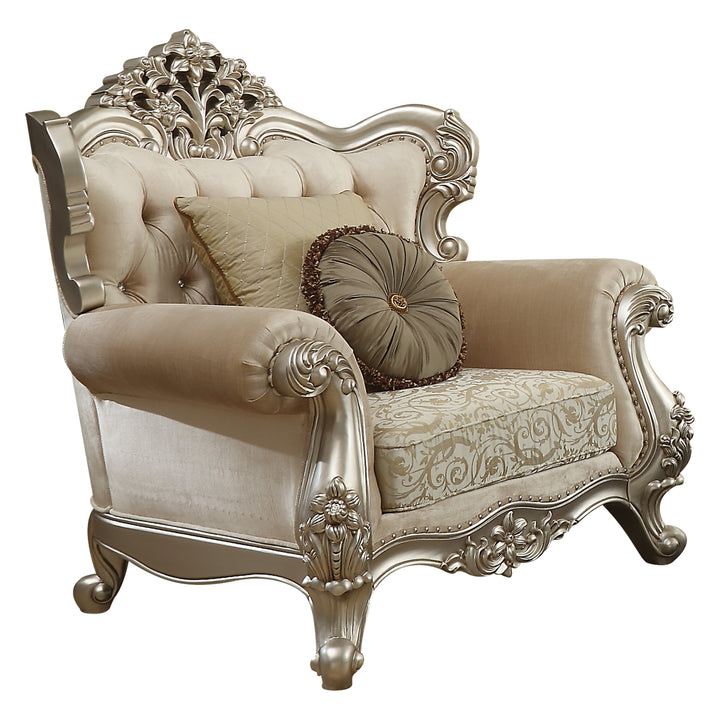 ACME Bently Chair w/2 Pillows, Fabric & Champagne