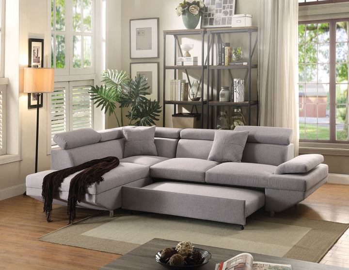 ACME Jemima Sectional Sofa w/Sleeper, Gray Fabric (1Set/2Ctn)
