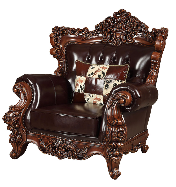 ACME Forsythia Chair w/1 Pillow, Espresso Top Grain Leather Match & Walnut (1Set/2Ctn)