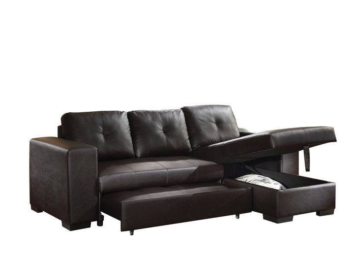 ACME Lloyd Sectional Sofa w/Sleeper, Black PU (1Set/2Ctn)