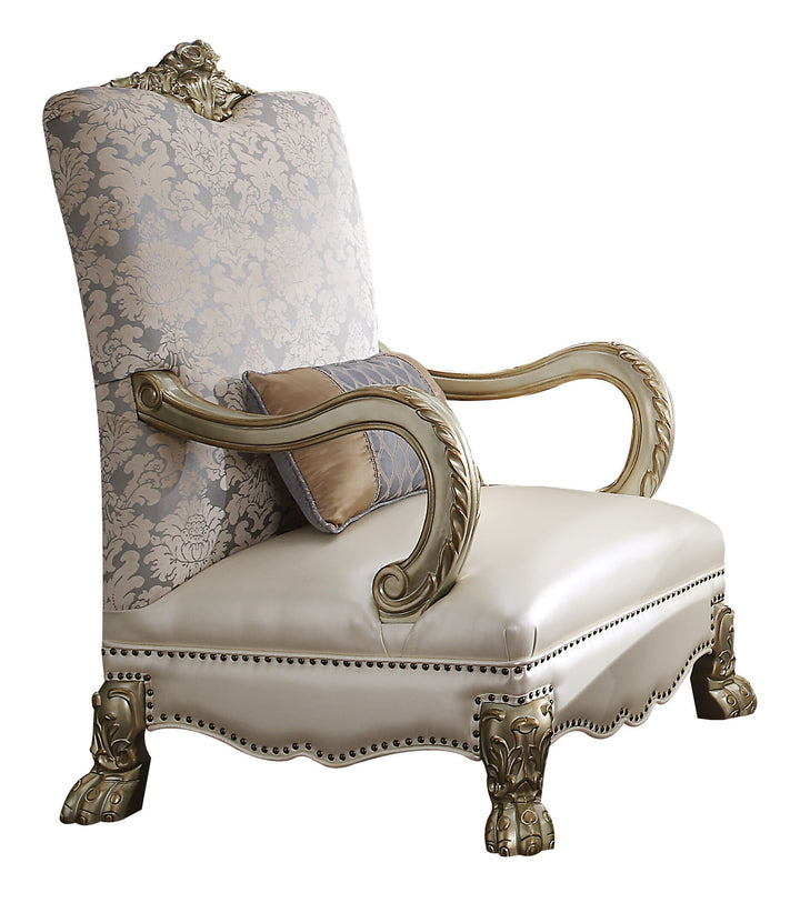ACME Dresden II Accent Chair w/1 Pillow, Pearl PU/Fabric & Gold Patina