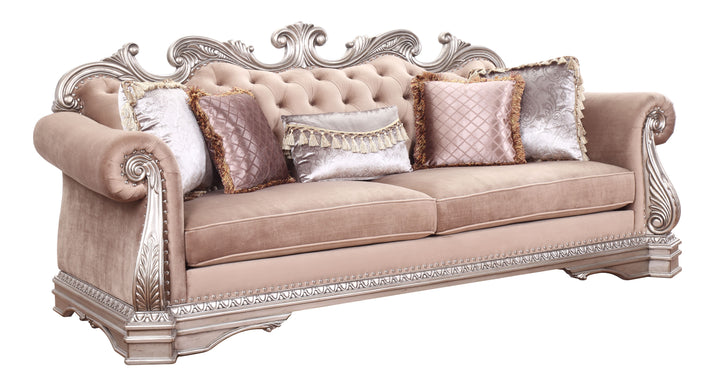 ACME Northville Sofa w/5 Pillows, Velvet & Antique Silver