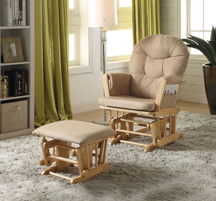 ACME Rehan 2Pc Pack Glider Chair & Ottoman, Taupe Mfb & Natural Oak
