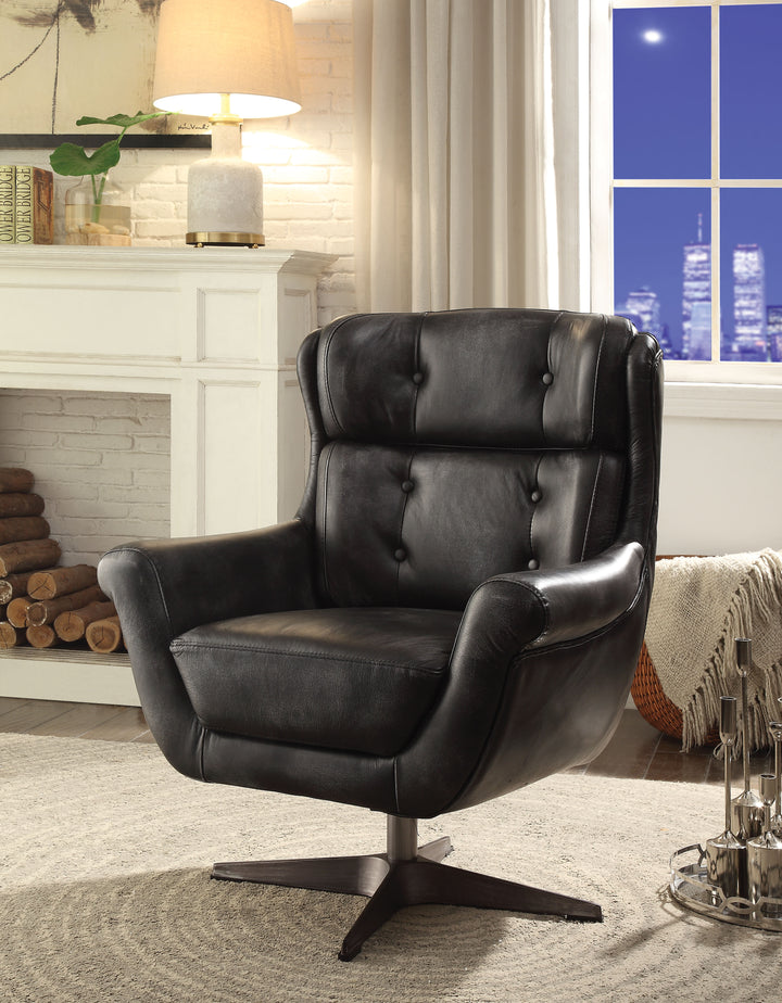 ACME Asotin Accent Chair, Vintage Black Top Grain Leather