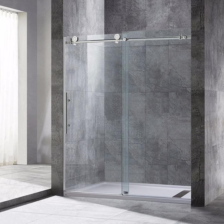 Woodbridge Frameless Sliding Shower Door, Brushed Nickel Stainless Steel Finish , MBSDC6076-B