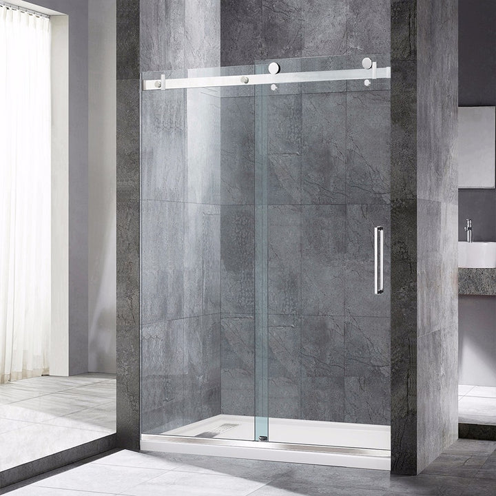 Woodbridge Deluxe Frameless Sliding Shower Door, Clear Tempered Glass, Chrome Finish