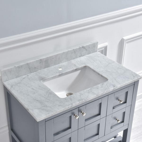 WOODBRIDGE CAVT4322-1 Vanity Top with Under Mount Bowl, 43"x22", Carra White, Natural Stone