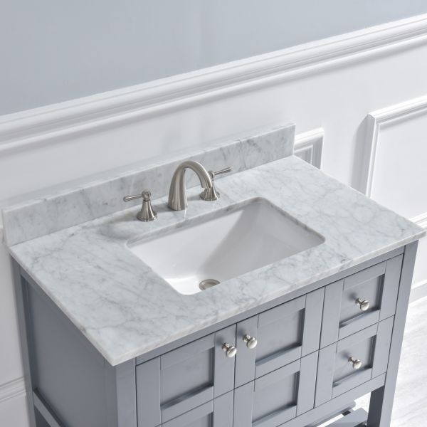 WOODBRIDGE CAVT4322-8 Vanity Top with Under Mount Bowl, 43"x22", Carra White, Natural Stone