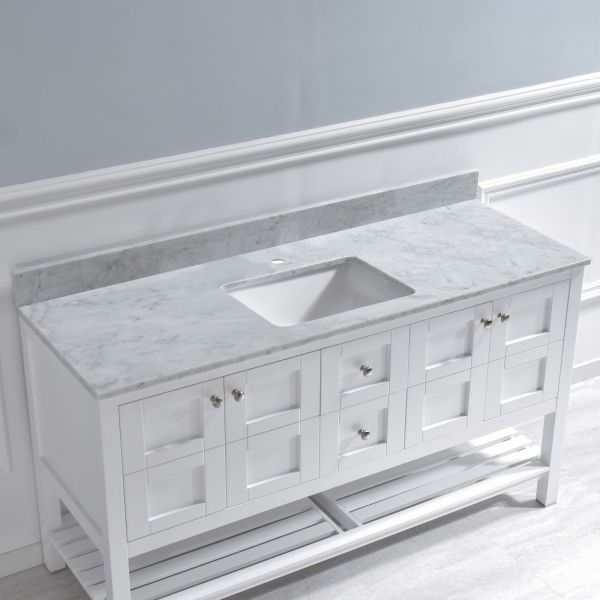 WOODBRIDGE CAVT6122-1 Vanity Top with Under Mount Bowl, 61"X22" Single, Carra White, Natural Stone