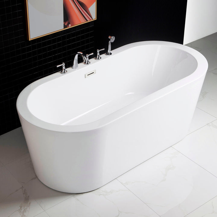 Woodbridge B-0002 Acrylic Freestanding Bathtub with Brushed Nickel Overflow and drain