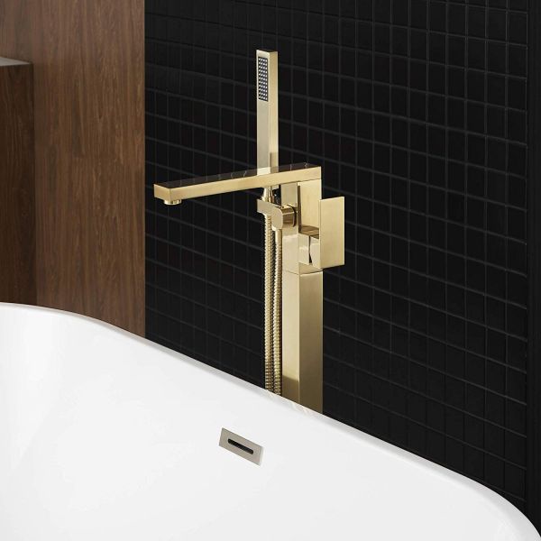 Woodbridge F0008 BG Freestanding Tub Faucet Square Design, Golden Finish, F-0008
