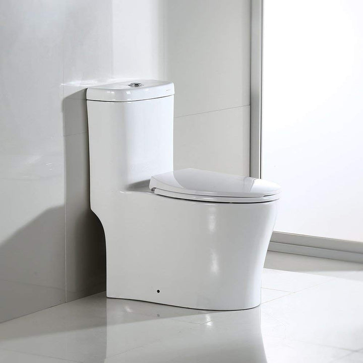 Woodbridge T-0033 Dual Flush Elongated One Piece Toilet with Soft Closing Seat, White