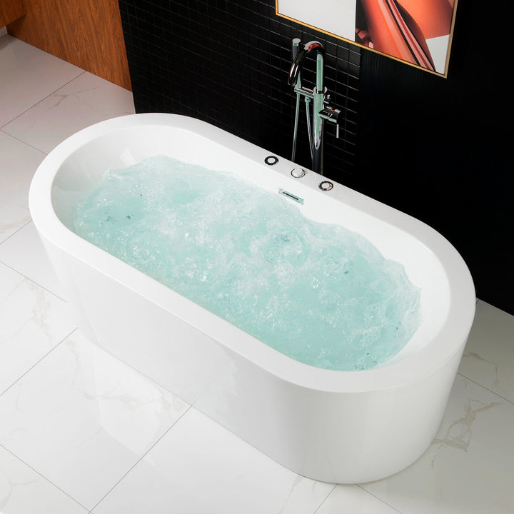 Woodbridge 67" x 32" Whirlpool Water Jetted and Air Bubble Freestanding Bathtub