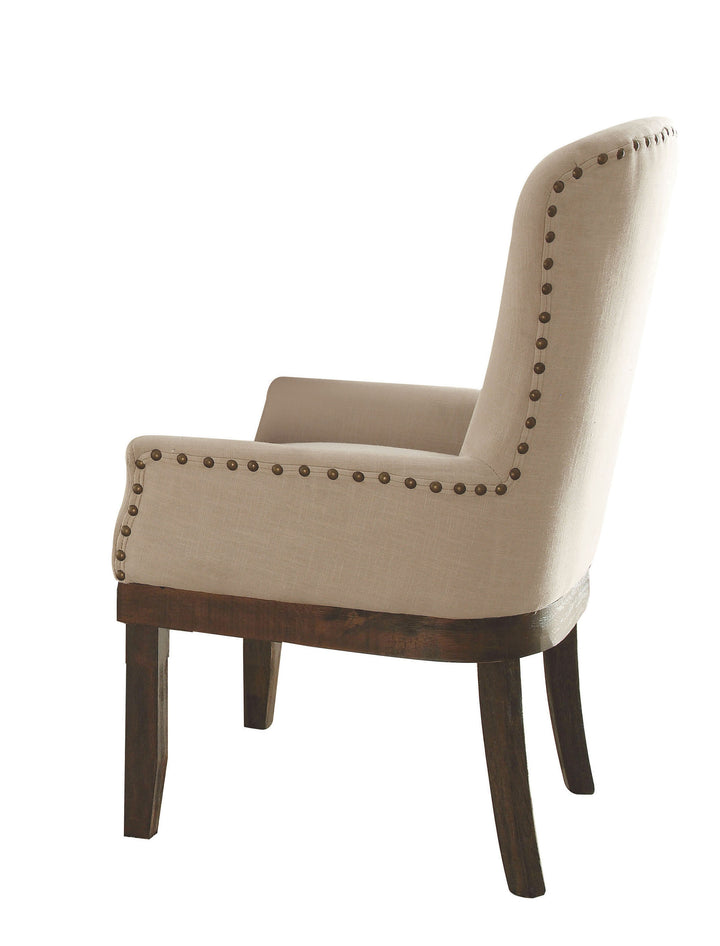ACME Landon Arm Chair (1Pc), Beige Linen & Salvage Brown
