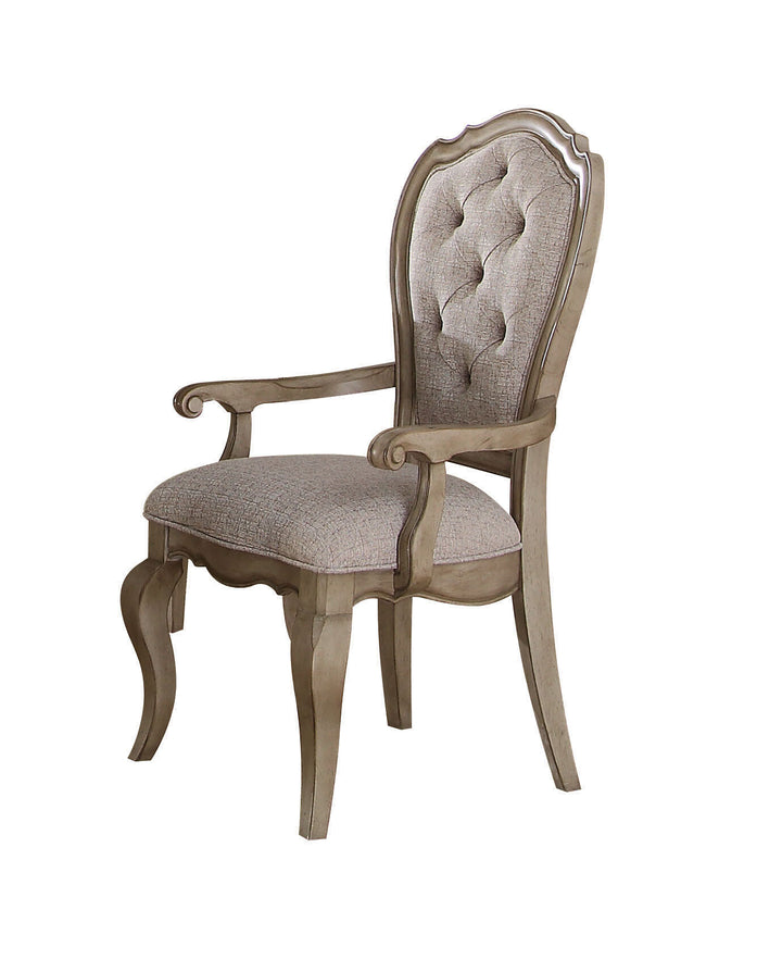 ACME Chelmsford Arm Chair (Set-2), Beige Fabric & Antique Taupe