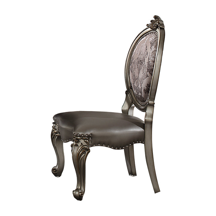ACME Versailles Side Chair (Set-2), Silver PU & Antique Platinum