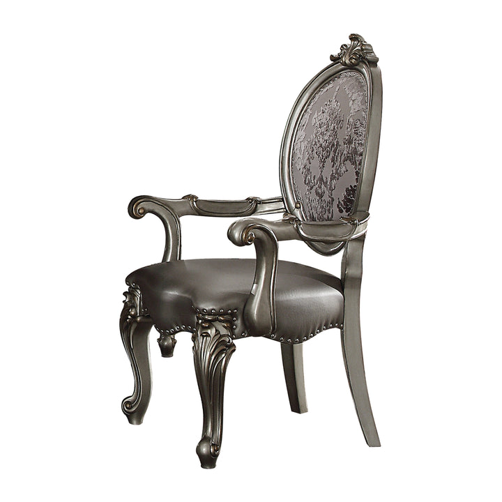 ACME Versailles Arm Chair (Set-2), Silver PU & Antique Platinum