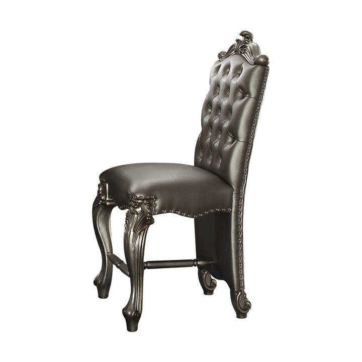 ACME Versailles Counter Height Chair (Set-2), Silver PU & Antique Platinum, 24" Seat Height