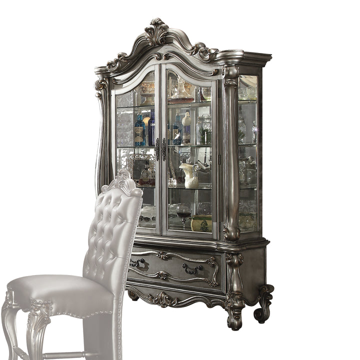 ACME Versailles Curio Cabinet, Antique Platinum (1Set/2Ctn)