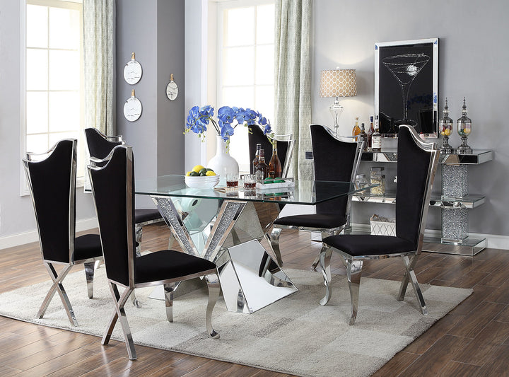 ACME Noralie Dining Table, Mirrored, Faux Diamonds & Clear Glass (1Set/2Ctn)