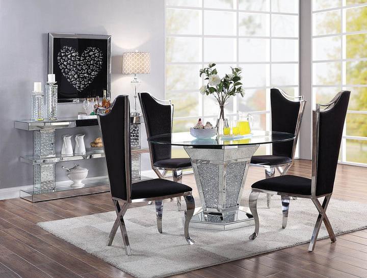 ACME Noralie Dining Table, Mirrored, Faux Diamonds & Clear Glass (1Set/2Ctn)