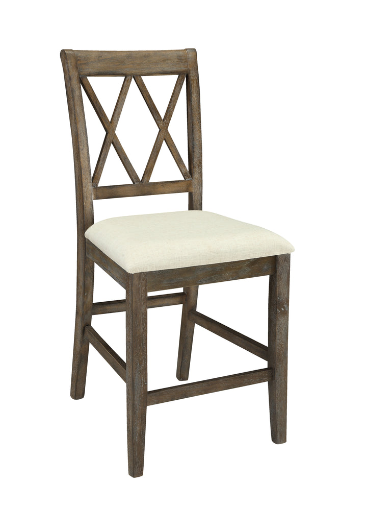 ACME Claudia Counter Height Chair (Set-2), Beige Linen & Salvage Brown