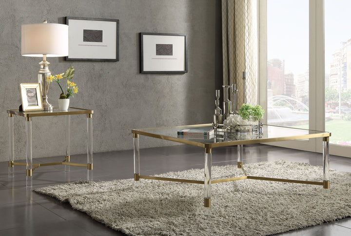 ACME Penstemon End Table, Clear Acrylic, Gold Stainless Steel & Clear Glass