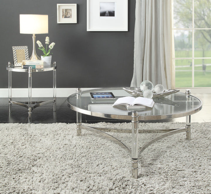 ACME Peony End Table, Clear Acrylic, Stainless Steel & Clear Glass