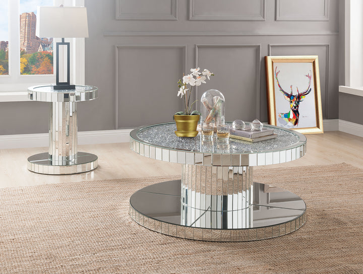 ACME Ornat Coffee Table, Mirrored & Faux Stones