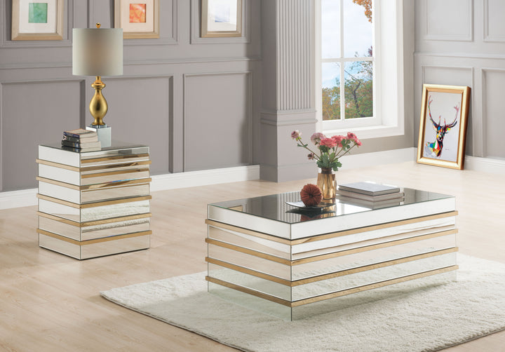 ACME Osma End Table, Mirrored & Gold
