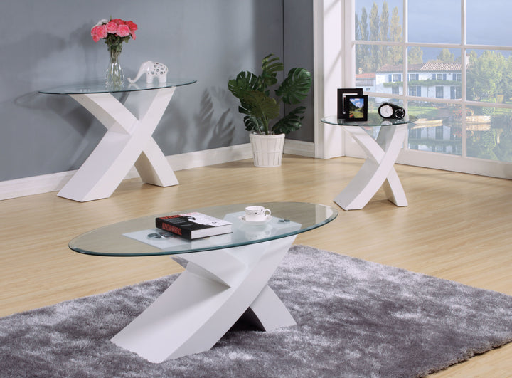ACME Pervis Coffee Table, White & Clear Glass (1Set/2Ctn)