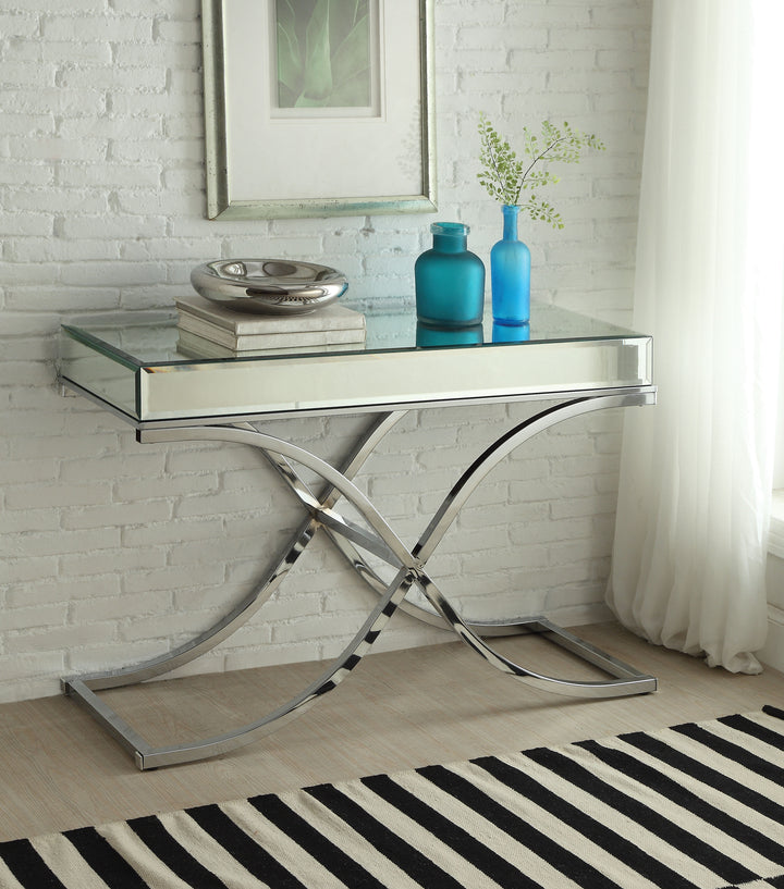 ACME Yuri Sofa Table, Mirrored Top & Chrome