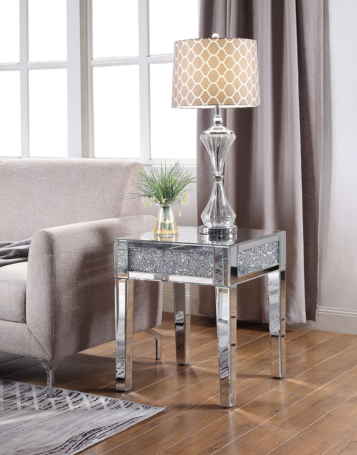 ACME Noralie End Table, Mirrored & Faux Diamonds